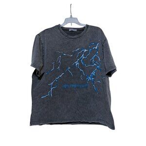 Aelfric Eden T Shirt M Oversized Lightning Graphic Print Distressed Heavyweight